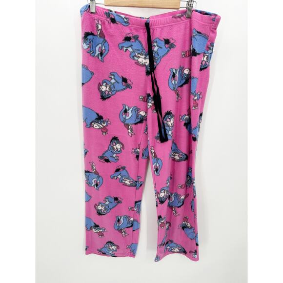 Disney Pants Women XL Pink Eeyore Winnie The Pooh Drawstring Pajama PJs - Picture 1 of 7